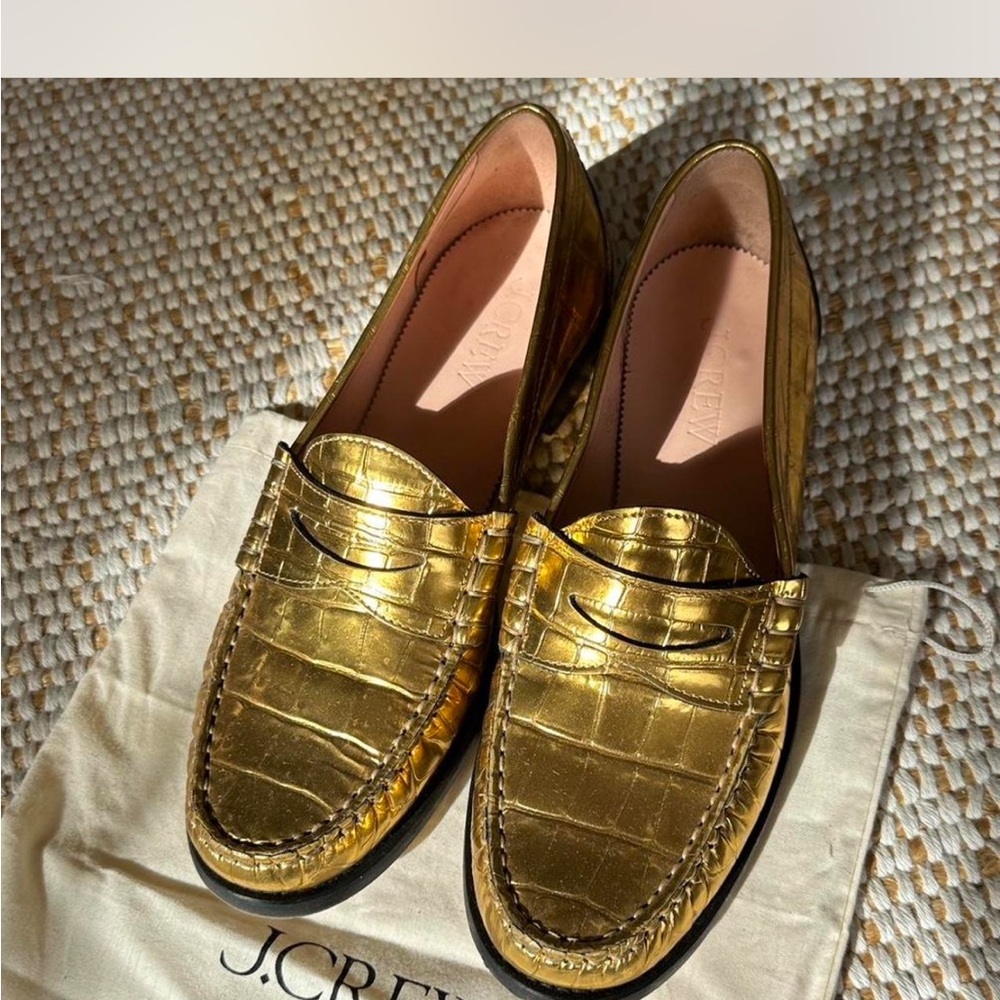 J. Crew Metallic Gold Croc-Embossed Loafers
